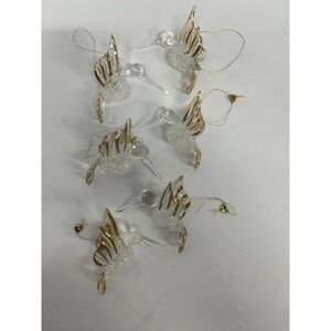 Set of 6 Clear & Gold Glass Hummingbird Christmas Ornaments